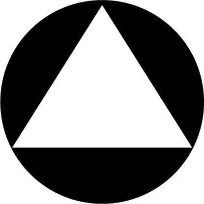 Gender neutral bathroom sign, white triangle within a black circle